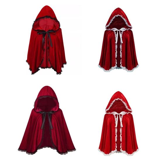 Fairy Hooded Cloak Renaissance Medieval Cosplay Costume Adults Velvet Wizard Witch Cape for Halloween Christmas Cosplay Party