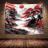 Japanese Red Tapestry Black Chinese Mountain Sun Asian Cherry Blossom Fabric Wall Hanging Anime Tree Birds Lake Landscape Ink