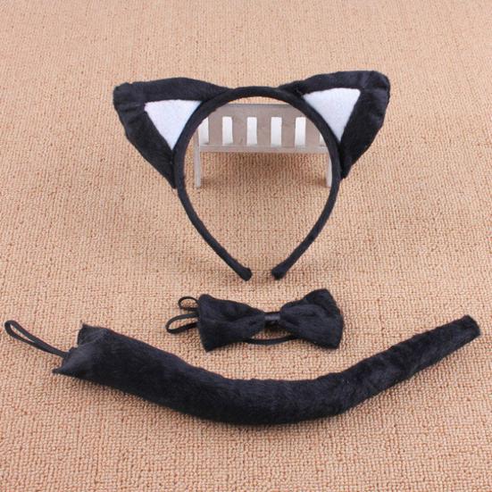 Animal Costume Ears Headband Tail Bow Tie Set for Toddlers And Kids Adjustable Plush Animal Costume for Halloween Cosplay Performance