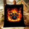 Rock Drum Set Fire Throw Blanket Unique Music Lover Gift Decorative Throw for Couch Sofa Cozy Winter Fall Concert Style Home