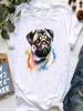 Watercolor Pug Dog Animal Printed T Shirt Women'S Clothing Funny White Tshirt Femme Summer Tops Short Sleeve T-Shirt Female