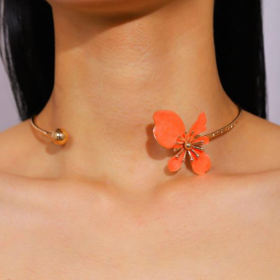 Flower Cuff Choker Enamel Flower Cuff Necklace Elegant Adjustable Wire Choker for Women Parties Holiday Beach Vacation Jewelry