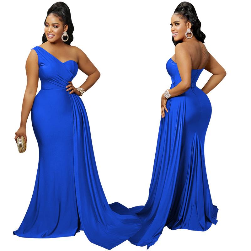 Elegant Solid Color One-Shoulder Party Dress