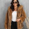 Women's Gray Faux Fur Hooded Coat Zip Up Warm Winter Outerwear Wear