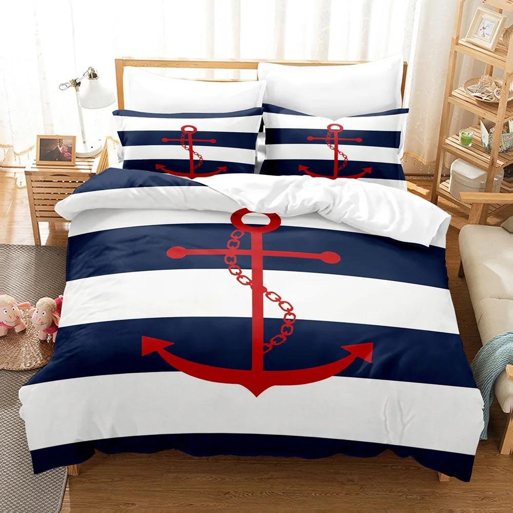 Marine Style Boat Anchor Bedding Sets Quilt Bed Cover Comforter Duvet Cover Pillow Case 2-3 Pieces Sets Bedroom Decoration
