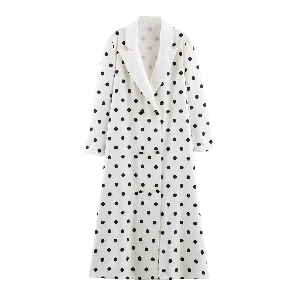 Autumn new, simple temperament versatile double-breasted loose polka dot long coat