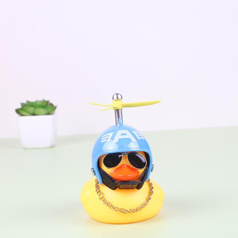 Rubber Little Yellow Duck With Helmet Propeller Windbreaker Duck Squeeze Sound Car Ornaments Decoration