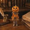 Indoor Halloween Scene Accessory Pumpkin Man Figurine, Retro Gentleman Head Resin Statue Durable Figurine for Bookshelf Ornament, Spooky Desktop Decor
