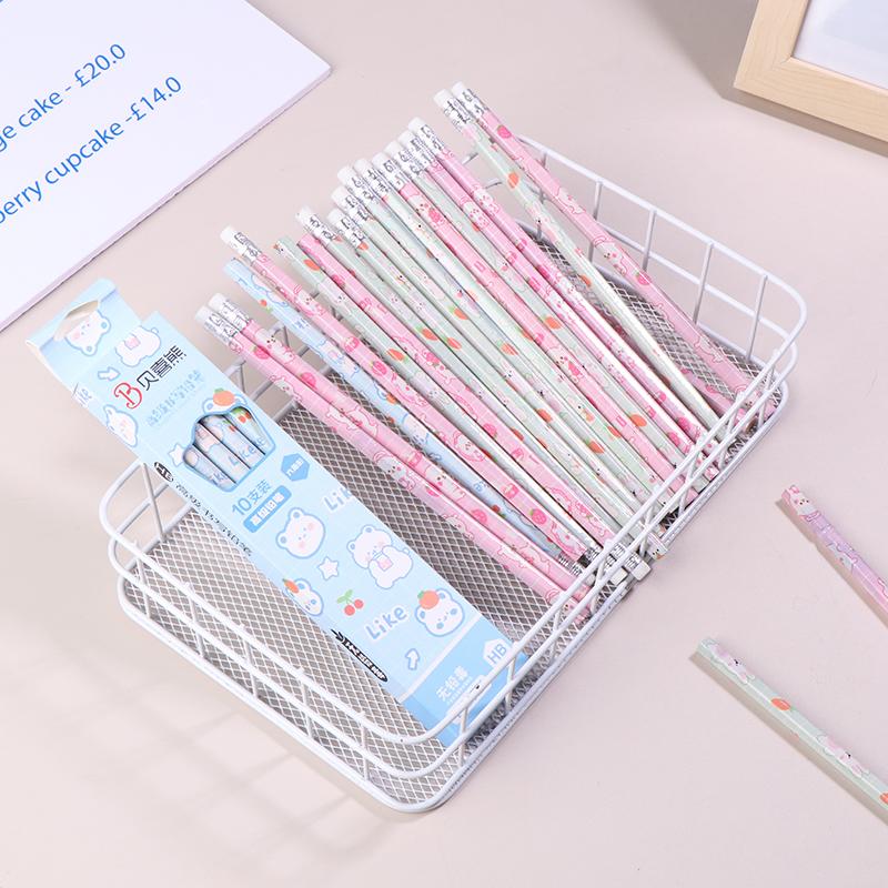 10Pcs/Box Wooden Pencils Cute Cartoon Hb Pencil Sketch Drawing Stationery Student School Office Supplies