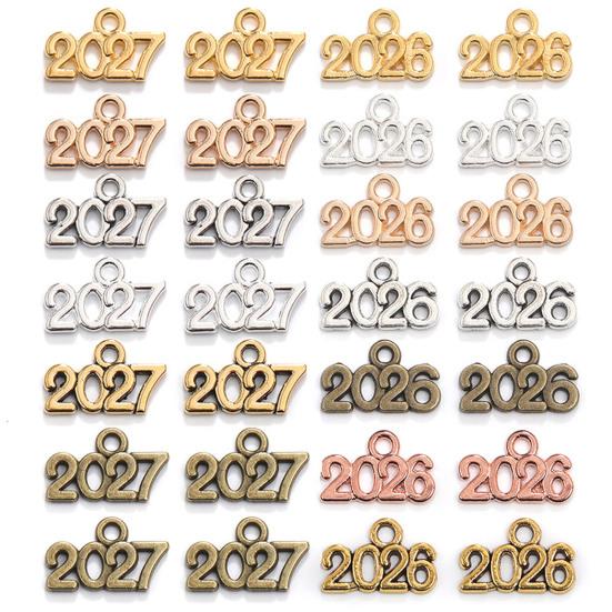50Pcs 2026 Alloy Charm Vintage Number Decoration Charm Accessories DIY Keychain Jewelry Earring Bracelet Necklace Pendant