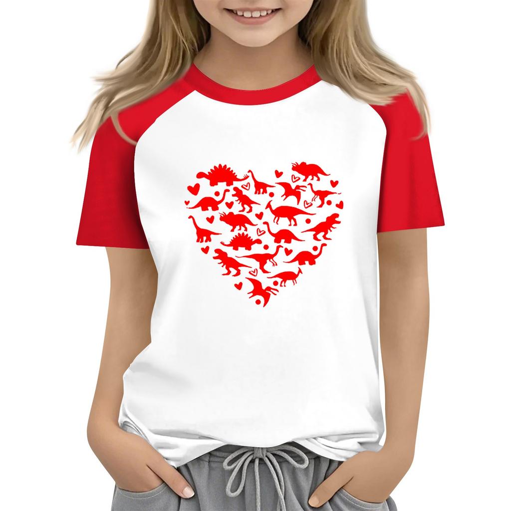 Tops For Youth Girls 4-16 Years Round Neck Short Sleeve Trendy Tops