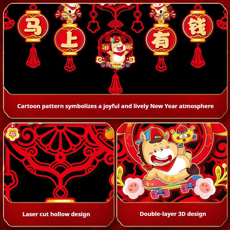Chinese Spring Festival Couplets Door Window Stickers Horse New Year Decoraitons Lunar Horse Year Home Wall Decor