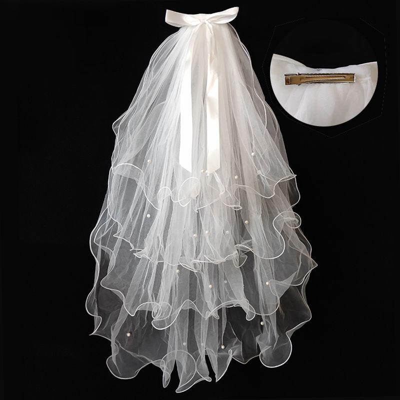 Bridal Woman Luminous Tulle Long Bachelorette Party Wedding  Ribbon Edge With Bowknot For Wedding Party