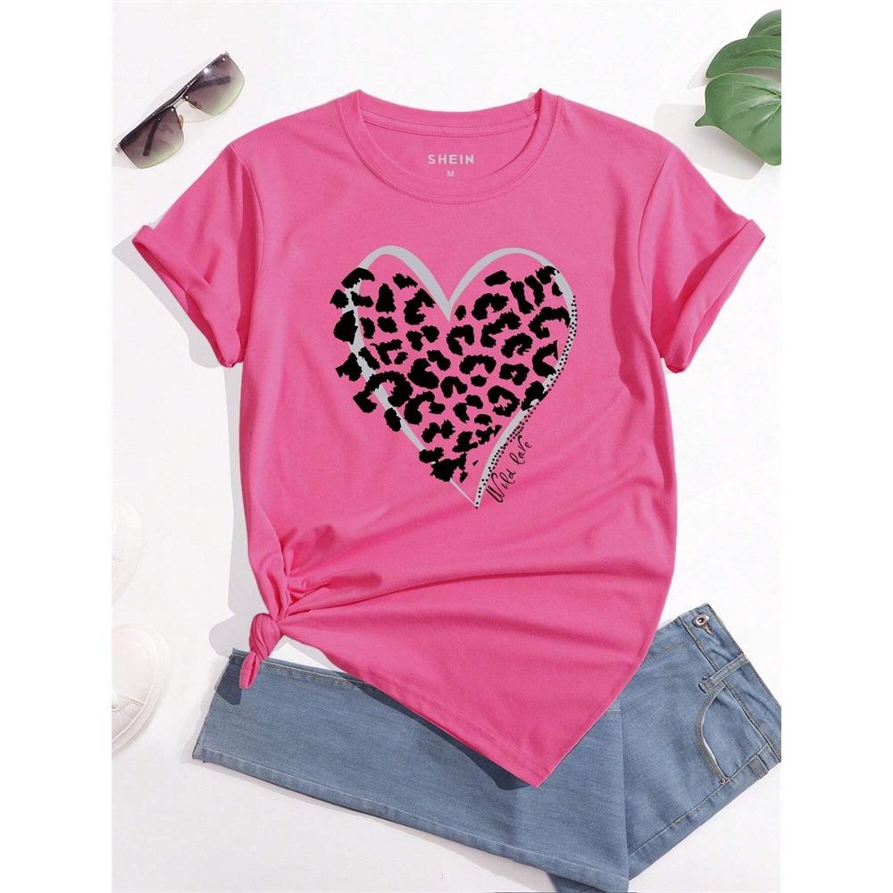 Colorful Leopard Print Women's T-shirt Urban Fashion Women's Leopard Print Short Sleeve Top Summer Everyday Casual O-neck T-shir