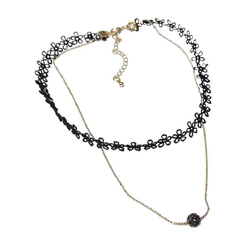 Korean Fashion Lace Flower Choker Necklace: Retro Double Layer Trendy Collarbone Chain for Women