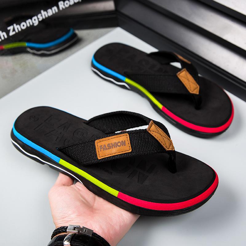 Men Mixed Colors Flip-flops Summer Comfortable Thick Sole Non-Slip Walking Shoes Round Head Lightweight Beach Slippers