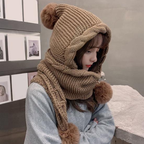 Ensemble Chapeau et Écharpe 2 en 1 Hiver Tricoté Écharpe à Capuche Doux Chaud Crochet