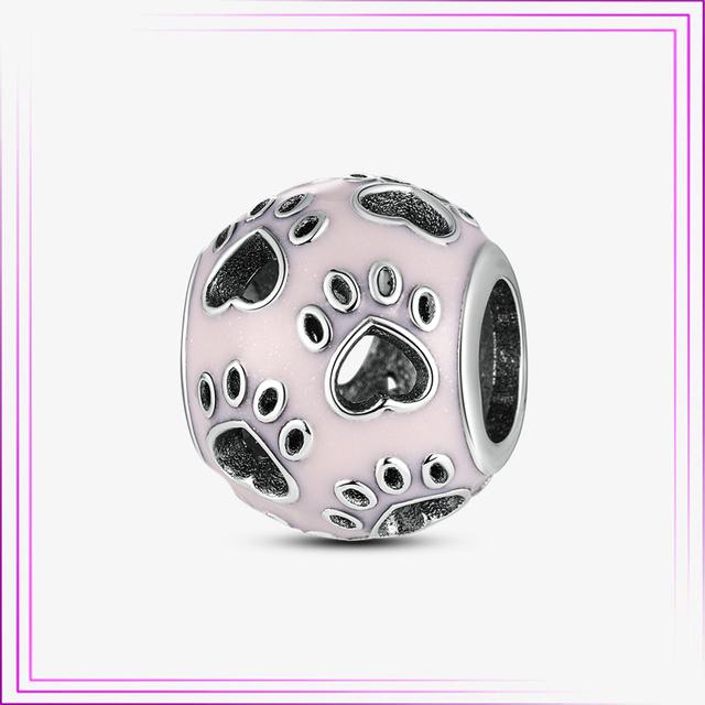 Ciondolo Cuore Fiore Argento Sterling 925 Rosa Fenicottero Palloncino Perline Gatto Car in Argento di Legge Per Nuovo Bracciale