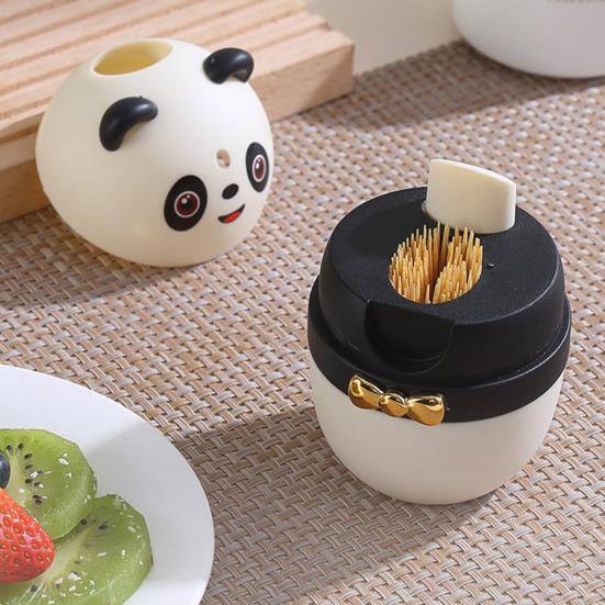 Schattige Panda Tandenstokerhouder Automatische Pop-up Tandenstokerdispenser Cartoon Panda Vorm Tandenstoker Opbergdoos voor Keukentafel Accessoire