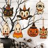 Hand Painted Holiday Tree Adornments Vintage Halloween Wooden Ornaments Rustic Spooky Ghost Pumpkin Owl Skull Indoor Party Wall Accents Hanging