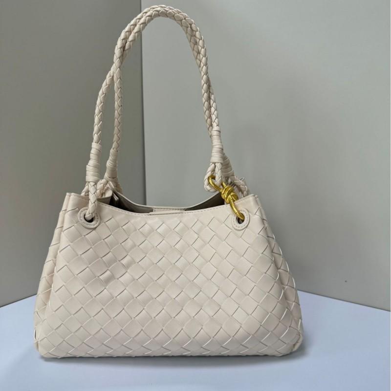 Womens Woven Crossbody Bag With Metal Clasp PU Bucket Tote Shoulder Handbag Daily Commute