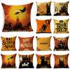 Orange Gruselige Halloween Nacht Hexe Spukhaus Leinen Kissenbezug Dekorative Kissenhülle Für Sofa Wohnzimmer Party