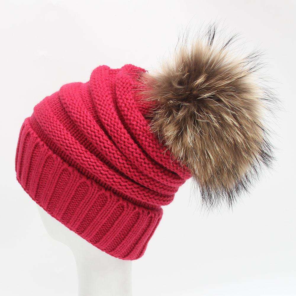 Unisex Knitted Beanie With Thickened Wool Pompom Striped Design For Winter Outdoor Warmth