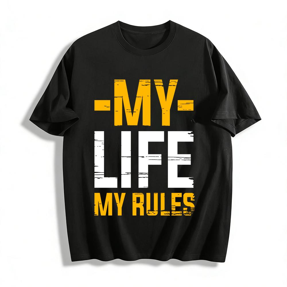 Trendy MY RULES Print Casual T-Shirt Unisex Loose Fit Versatile Top Pure Cotton T-shirt