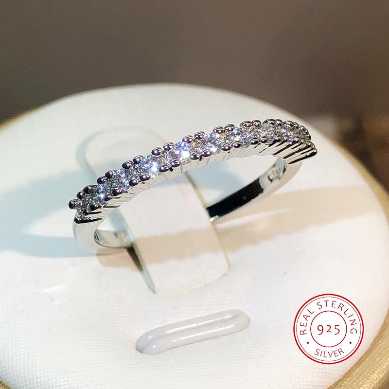 Zilver Luxe Dames Zirkoonsteen Enkele Rij Ring Merk Mode Eenvoudige Vingerring Zilverkleur Belofte Verlovingsringen Voor