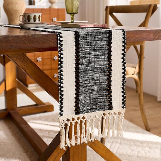 Bohemian Table Runner Striped Table Runner with Tassels Rustic Fringed Table Runner for Home Farmhouse Dining Table