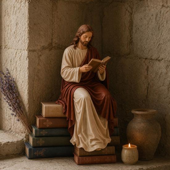 Huaqianguhh Reading Virgin Mary Figurine for Bookshelf, Resin Jesus Statue Shelf Sitter, Decorative Sculpture Home Office, Gift Book Lovers