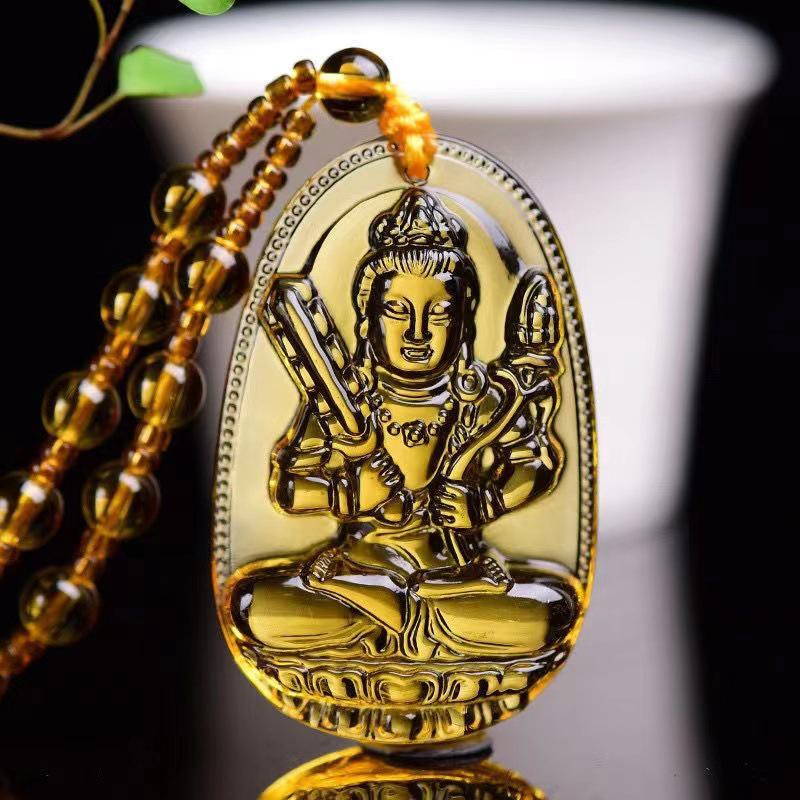 Yellow Necklace Long Sweater Chain Manjushri Pendant Amitabha Pendant Unisex Gift