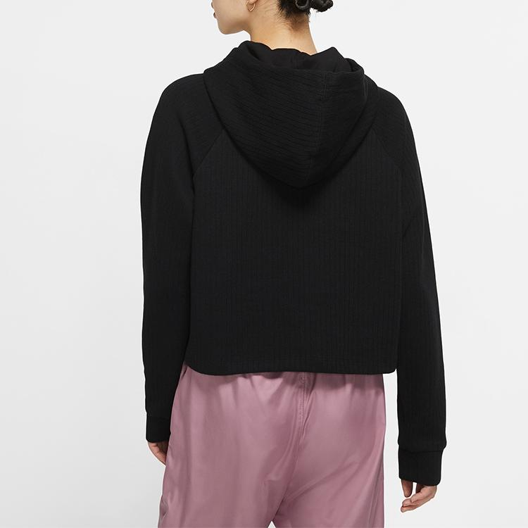 Nike Sportswear Striped Logo Print Loose Hoodie Women Tops Black CJ2664-010