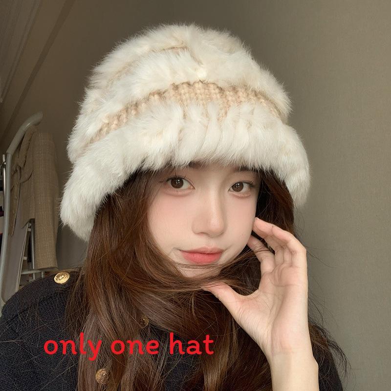 Wool Hat For Women With Faux Rabbit Fur Warmth And Foldable Design For Winter Comfort