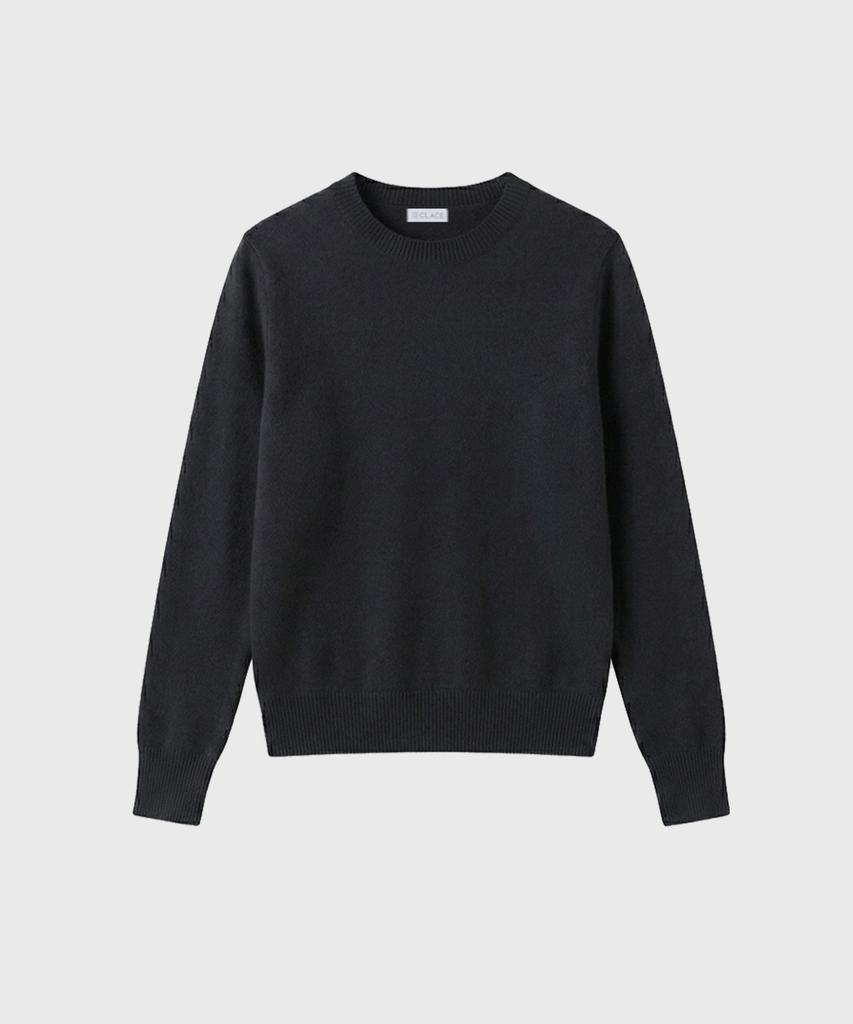 Keulleiseu 100% Wool Round Neck Knit Sweater_Black