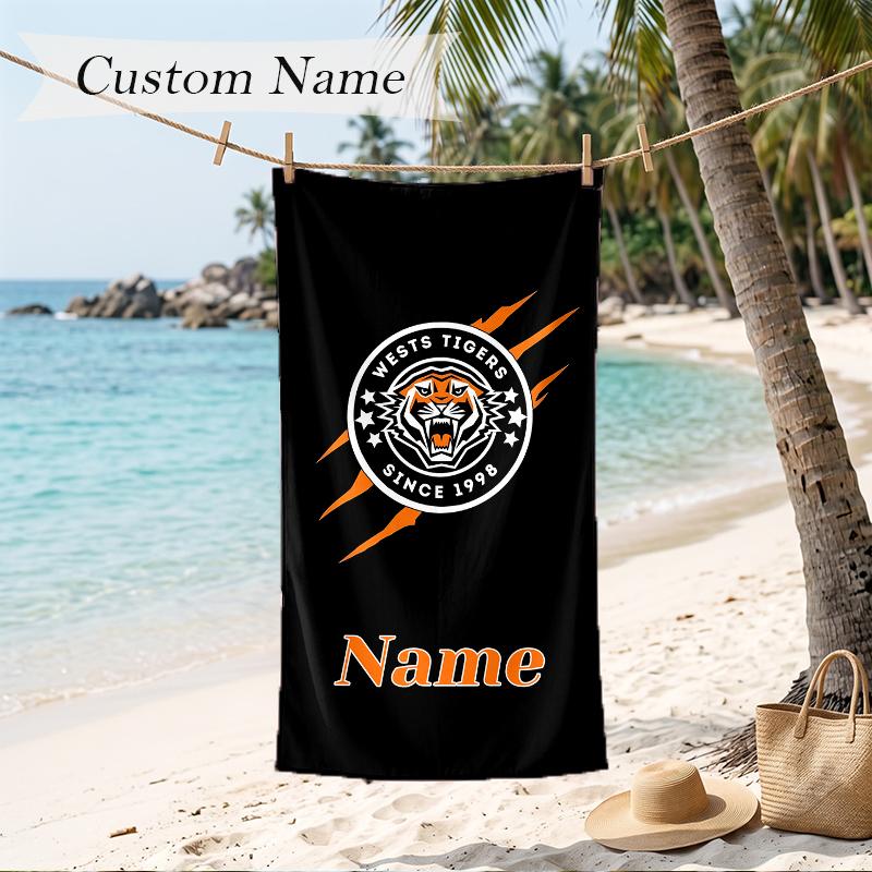 Wests Tigers Custom Name Printed Beach Towel Personalized Soft Towel For Swimming Beach Travel