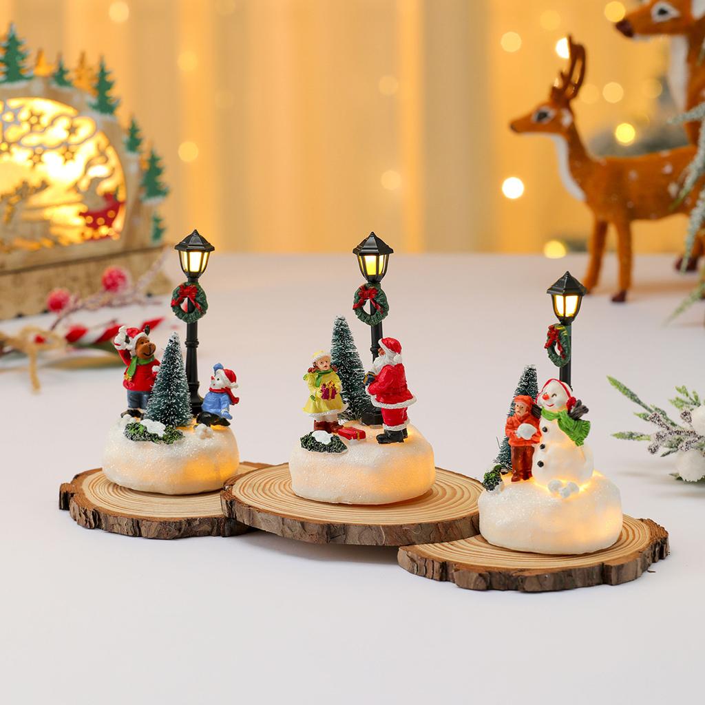 Glowing Resin Christmas Decor Mini House Lamp Ornament Light Up Festive Table Decor Holiday Gift Warm White LED Night Light Christmas Scene