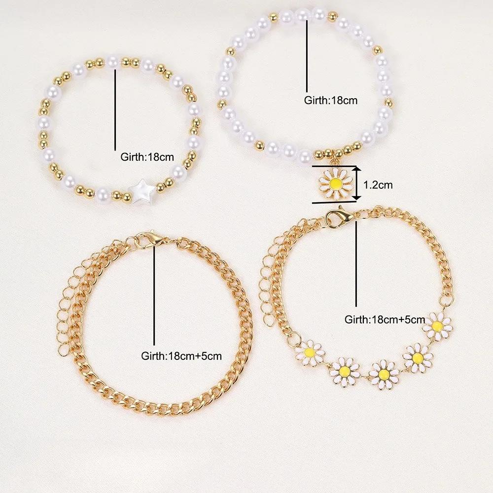 4ST Fashion Margriet Armband Imitatie Zirkonia Kralen Roestvrij Staal Voor Vrouwen Handgemaakte Polsband Accessoires Zirkonia Cadeaus
