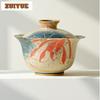 130ml Caramel Glaze Hand-painted Lotus Gaiwan Handmade Tea Tureen Tea Bowl With Lid Kit Tea Maker Cover Bowl Tea Ceremony Craft