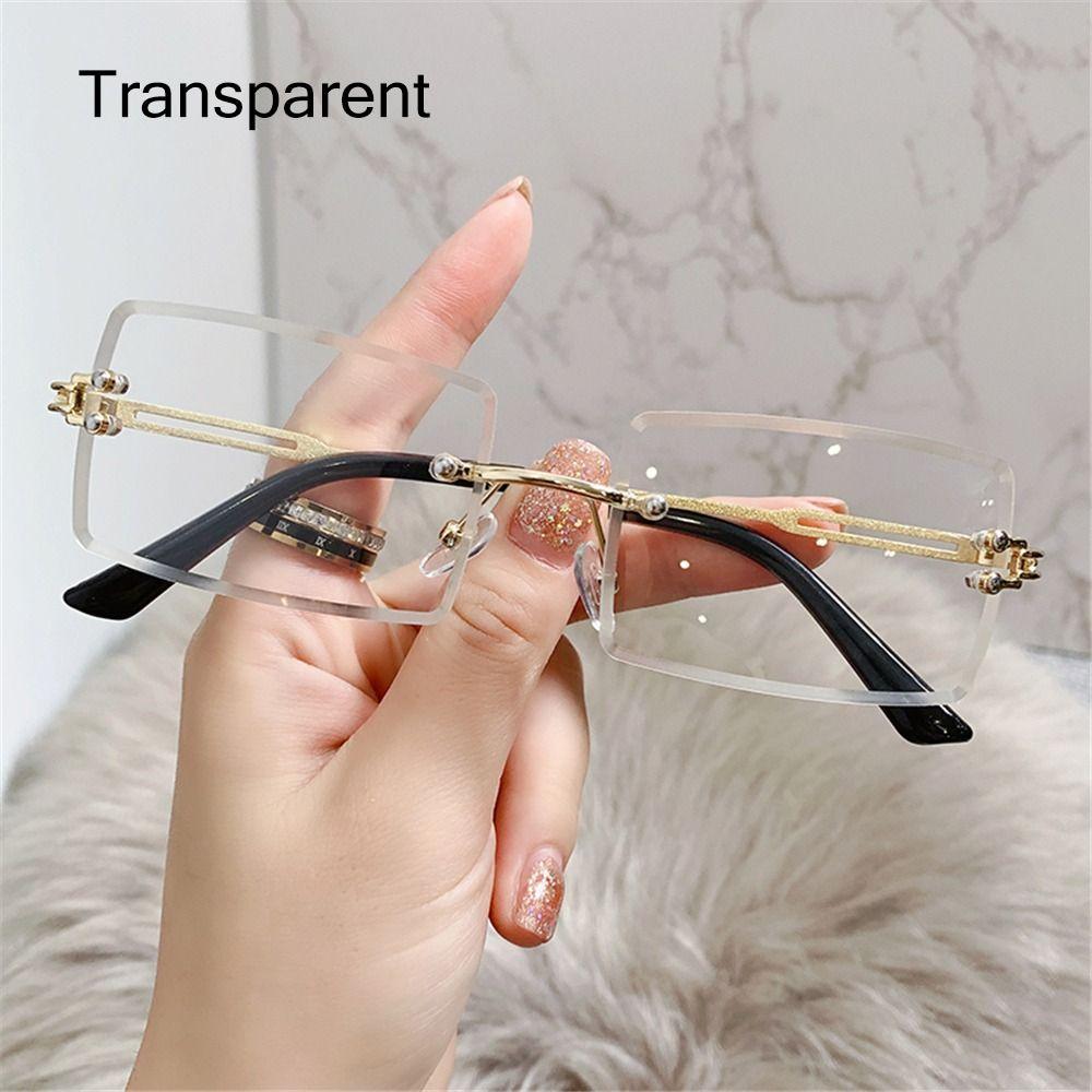 Frameless Sunglasses for Women Ultralight Rimless Rectangle Sunglasses Vintage Sunglasses UV400 Retro Metal Frame Shades Eyewear