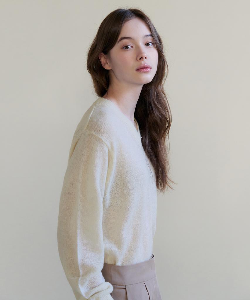 Deuloupisumeon Mohair V-Neck Sheer Knit [Black]