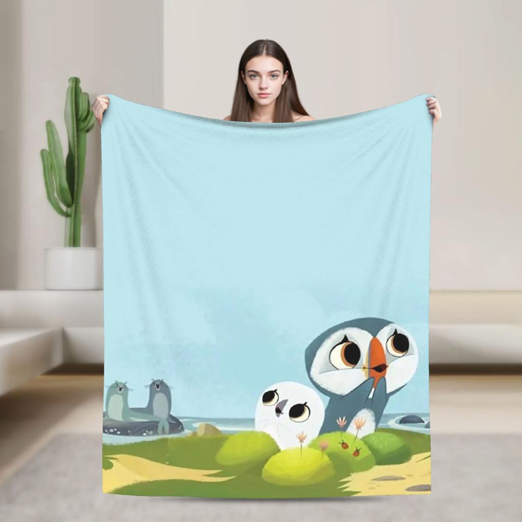 Puffin Rock Oona Baba Mode-Decke Korallenfleece Plüsch Ganzjahres-Zeichentrick-TV-Wasserfarbe Tragbar Ultra-Weich Überwurf Mode-Decke für Couch