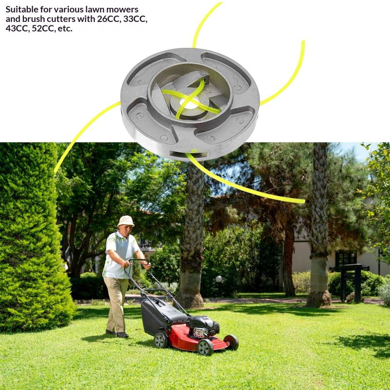 Tête Universelle en Aluminium pour Tondeuse Tête de Coupe-herbe Tête de Faucheuse avec 4 Fils en Nylon pour Remplacement sur Débroussailleuse