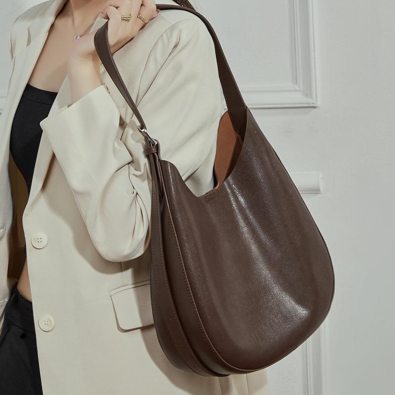 Single-shoulder Underarm Bag Genuine Leather Women's Bag Niche Design Crescent Bag Crossbody Tote Bag