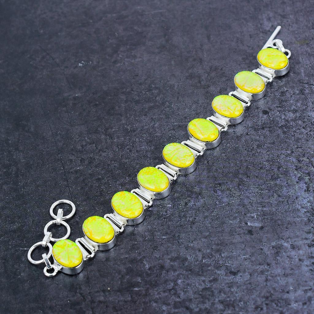 Yellow Triplet Opal Gemstone Handmade 925 Sterling Silver Bracelet 7-8" T8c74