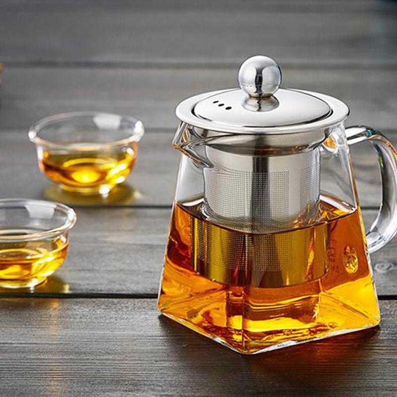 Glazen Theepot Hittebestendig Verdikt Roestvrijstalen Filter Anti-Broei Theepot Huishoudelijke Theepot Kungfu Theeset