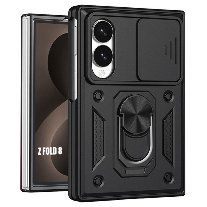 Case for Samsung Galaxy Z Fold 8, Shockproof Hard Bumper with Stand and Camera Protection - Black