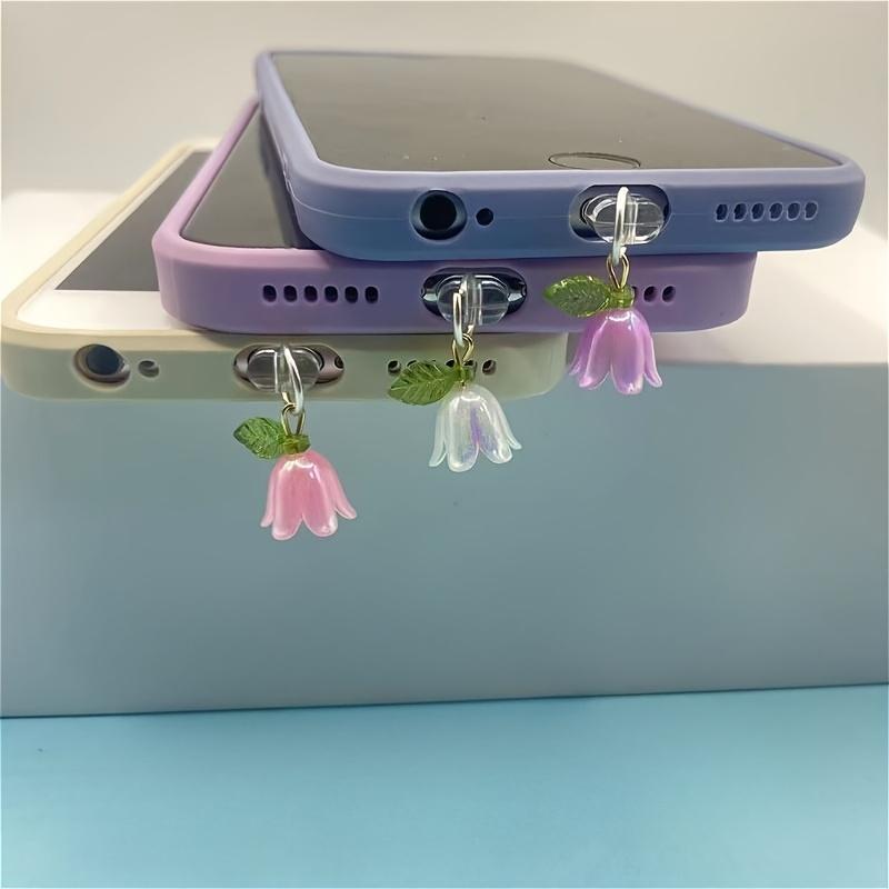 1 buc. Dop de praf pentru portul de încărcare al telefonului mobil, frunză de orhidee clopoțel tridimensională, pandantiv cu decorațiune din perlă artificială/potrivit pentru IPhone/Type-C