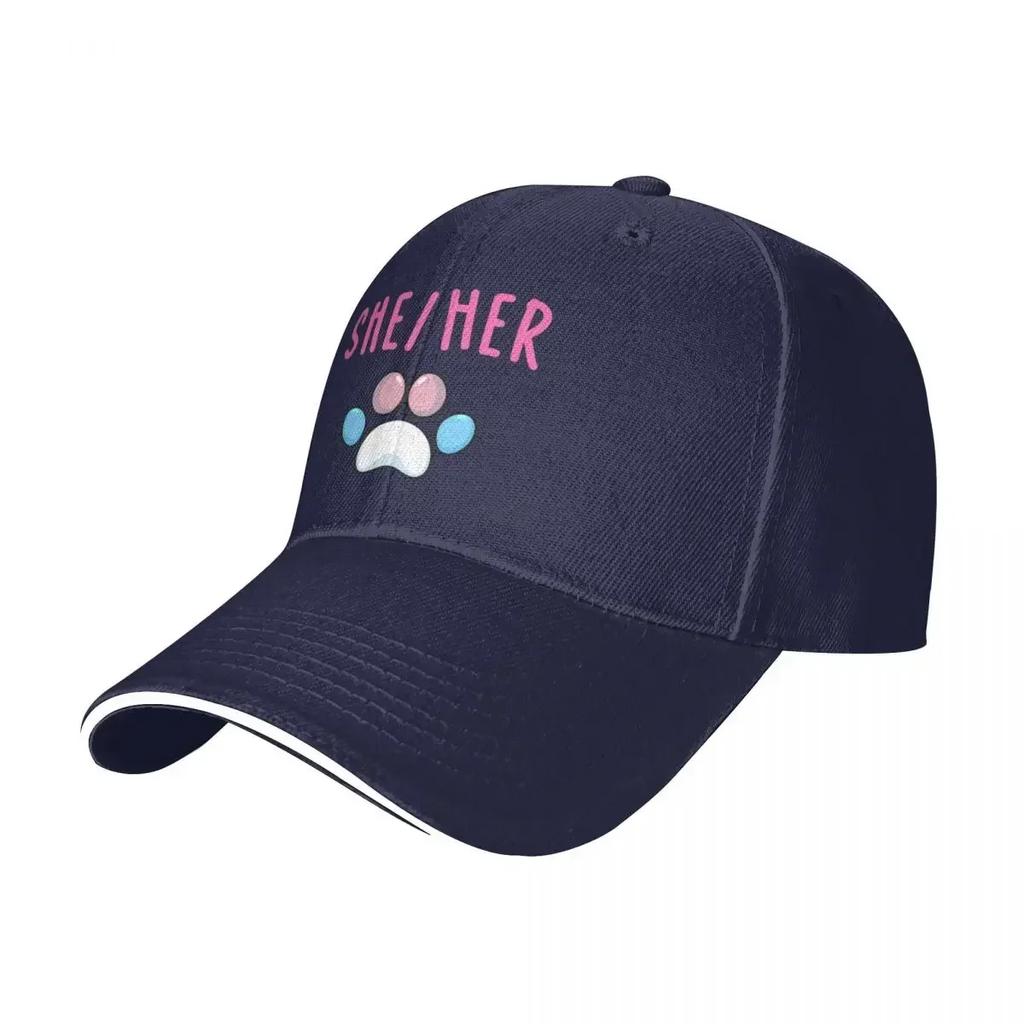 SheHer Pronouns Trans Pawprint Baseball Cap Winter hat Luxury Hat Womens Unisexs