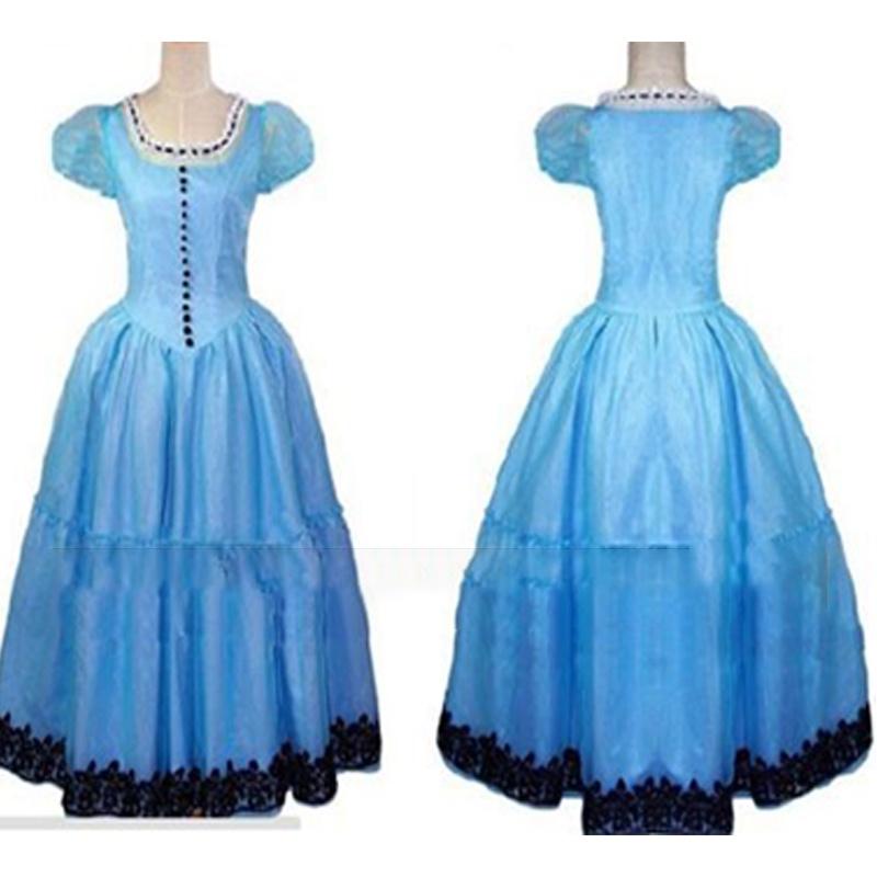 Bezauberndes blaues Alice im Wunderland Tim Burton Cosplay-Kleid für Halloween und Abschlussball